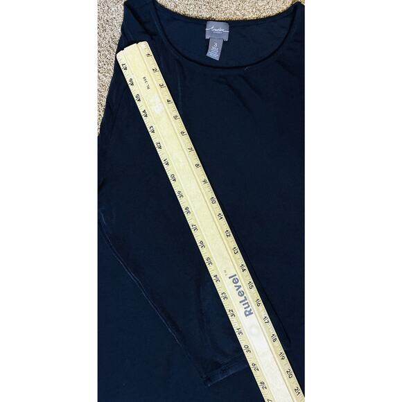 Chico’s Travelers Sz 3(XL-16) Longer Black Asymmetrical Side Slit 3/4 Slv Tunic - Picture 7 of 7